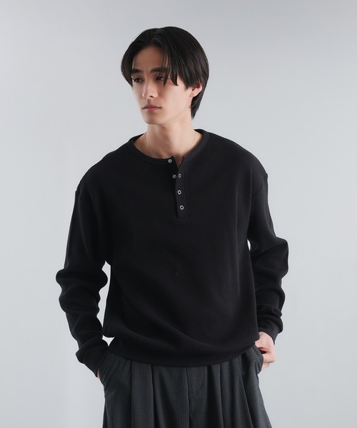 Adoon plain（アドーンプレーン）の「THERMAL HENRY NECK SNAP BUTTON LONG SLEEVE T / サーマルヘンリーネックスナップボタンロングスリーブT（Tシャツ/カットソー・メンズ・ブラック/ライトグレー/パープル・MEDIUM/LARGE）」の10枚目の写真