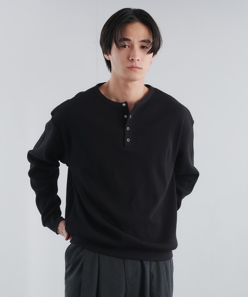 Adoon plain（アドーンプレーン）の「THERMAL HENRY NECK SNAP BUTTON LONG SLEEVE T / サーマルヘンリーネックスナップボタンロングスリーブT（Tシャツ/カットソー・メンズ・ブラック/ライトグレー/パープル・MEDIUM/LARGE）」の12枚目の写真
