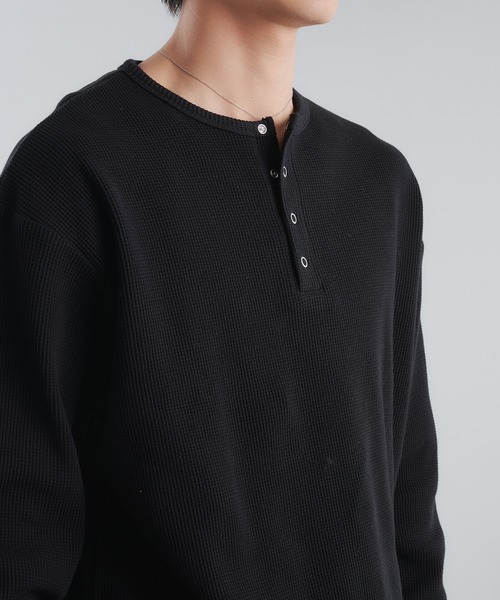 Adoon plain（アドーンプレーン）の「THERMAL HENRY NECK SNAP BUTTON LONG SLEEVE T / サーマルヘンリーネックスナップボタンロングスリーブT（Tシャツ/カットソー・メンズ・ブラック/ライトグレー/パープル・MEDIUM/LARGE）」の13枚目の写真
