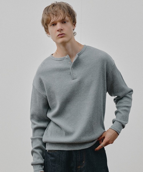 Adoon plain(アドーンプレーン)の「THERMAL HENRY NECK SNAP BUTTON LONG SLEEVE T / サーマルヘンリーネックスナップボタンロングスリーブT 【NEW COLOR】(Tシャツ/カットソー・メンズ・ブラック/ライトグレー/パープル/ボルドー/ダークブラウン・MEDIUM/LARGE)」の6枚目の写真
