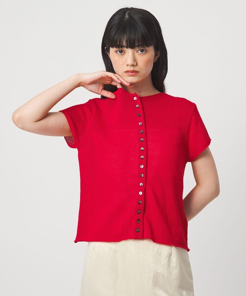 EMMEL REFINES（エメルリファインズ）の「＜EMMEL REFINES＞EM ソフトニット ボタン ショートスリーブ（ニット/セーター・レディース・ピンク/レッド/ナチュラル・FREE）」の3枚目の写真