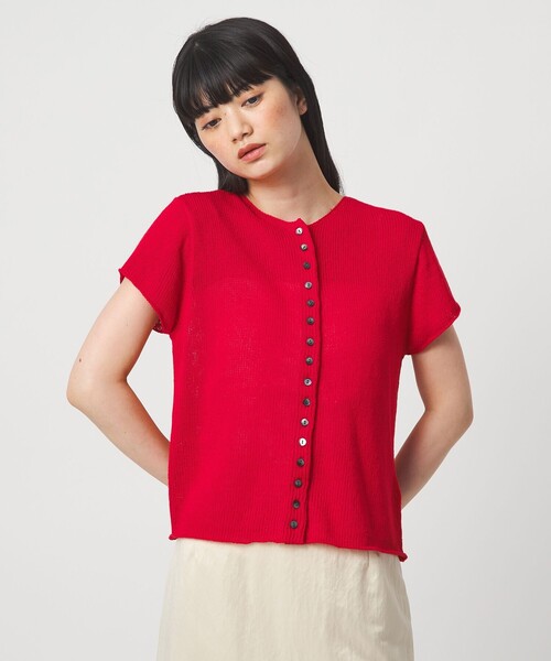 EMMEL REFINES（エメルリファインズ）の「＜EMMEL REFINES＞EM ソフトニット ボタン ショートスリーブ（ニット/セーター・レディース・ピンク/レッド/ナチュラル・FREE）」の6枚目の写真