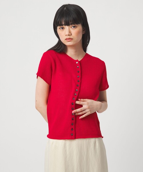 EMMEL REFINES（エメルリファインズ）の「＜EMMEL REFINES＞EM ソフトニット ボタン ショートスリーブ（ニット/セーター・レディース・ピンク/レッド/ナチュラル・FREE）」の7枚目の写真