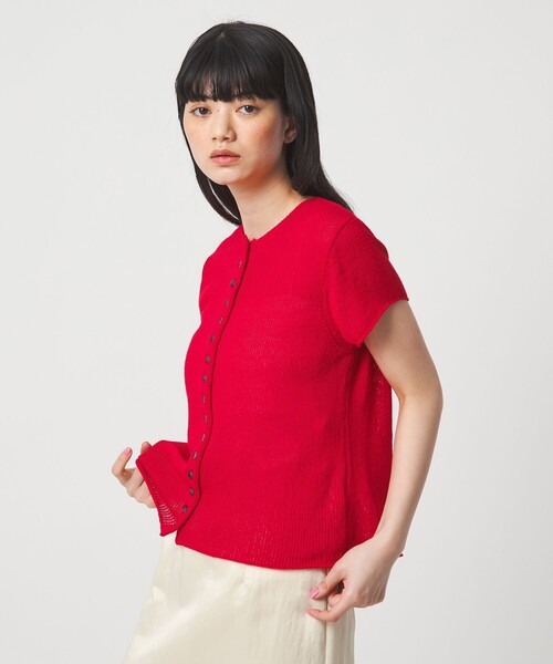 EMMEL REFINES（エメルリファインズ）の「＜EMMEL REFINES＞EM ソフトニット ボタン ショートスリーブ（ニット/セーター・レディース・ピンク/レッド/ナチュラル・FREE）」の8枚目の写真