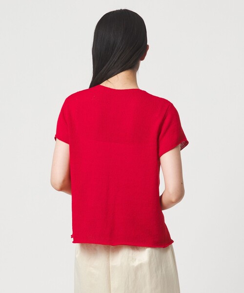 EMMEL REFINES（エメルリファインズ）の「＜EMMEL REFINES＞EM ソフトニット ボタン ショートスリーブ（ニット/セーター・レディース・ピンク/レッド/ナチュラル・FREE）」の9枚目の写真