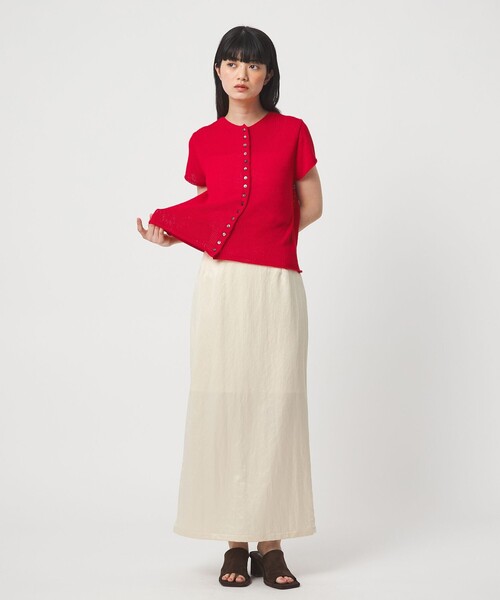 EMMEL REFINES（エメルリファインズ）の「＜EMMEL REFINES＞EM ソフトニット ボタン ショートスリーブ（ニット/セーター・レディース・ピンク/レッド/ナチュラル・FREE）」の10枚目の写真