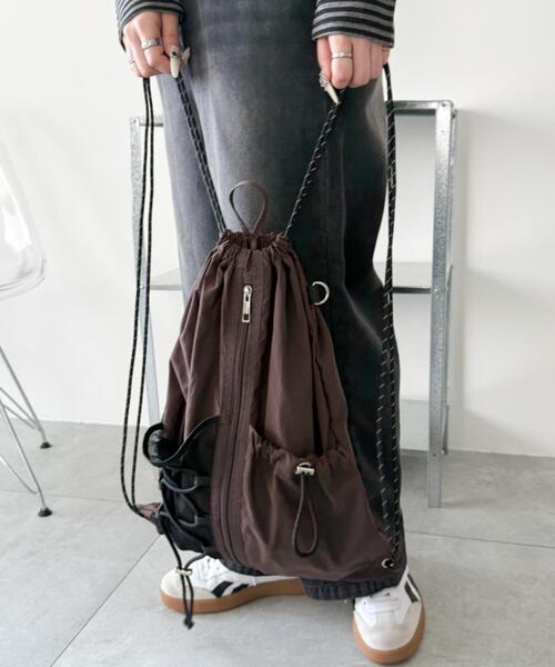 WEGO（ウィゴー）の「WEGO/センターzipナップサック（バックパック/リュック・レディース・ブラック/グレー/その他1/ブラウン・FREE）」の4枚目の写真