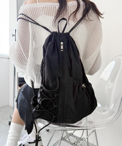 WEGO（ウィゴー）の「WEGO/センターzipナップサック（バックパック/リュック・レディース・ブラック/グレー/その他1/ブラウン・FREE）」の2枚目の写真