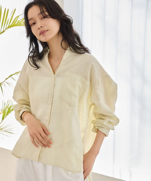 BARNYARDSTORM（バンヤードストーム）の「【『BABALOG』YouTubeご紹介アイテム】BARNYARDSTORM / リネンワイドシャツ / ハンドウォッシャブル【WEB限定サイズL】（シャツ/ブラウス・レディース・イエロー/セージグリーン/ベージュ/ホワイト・L/M/S）」の4枚目の写真