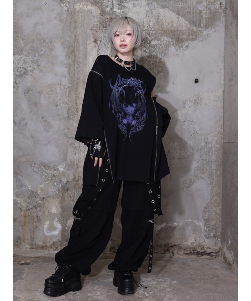 Amilige（アミリージュ）の「Devil bat Bear ZIP Tシャツ（Tシャツ/カットソー・レディース・ホワイト×パープル/ブラック×グレー/ブラック×ピンク/ブラック×パープル・FREE）」の12枚目の写真