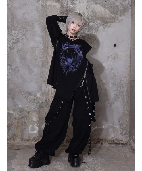 Amilige（アミリージュ）の「Devil bat Bear ZIP Tシャツ（Tシャツ/カットソー・レディース・ホワイト×パープル/ブラック×グレー/ブラック×ピンク/ブラック×パープル・FREE）」の15枚目の写真