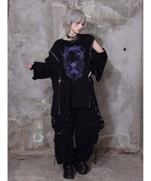Amilige（アミリージュ）の「Devil bat Bear ZIP Tシャツ（Tシャツ/カットソー・レディース・ホワイト×パープル/ブラック×グレー/ブラック×ピンク/ブラック×パープル・FREE）」の16枚目の写真