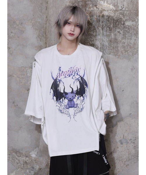 Amilige（アミリージュ）の「Devil bat Bear ZIP Tシャツ（Tシャツ/カットソー・レディース・ホワイト×パープル/ブラック×グレー/ブラック×ピンク/ブラック×パープル・FREE）」の17枚目の写真
