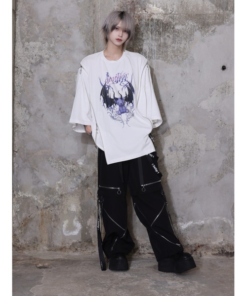 Amilige（アミリージュ）の「Devil bat Bear ZIP Tシャツ（Tシャツ/カットソー・レディース・ホワイト×パープル/ブラック×グレー/ブラック×ピンク/ブラック×パープル・FREE）」の18枚目の写真