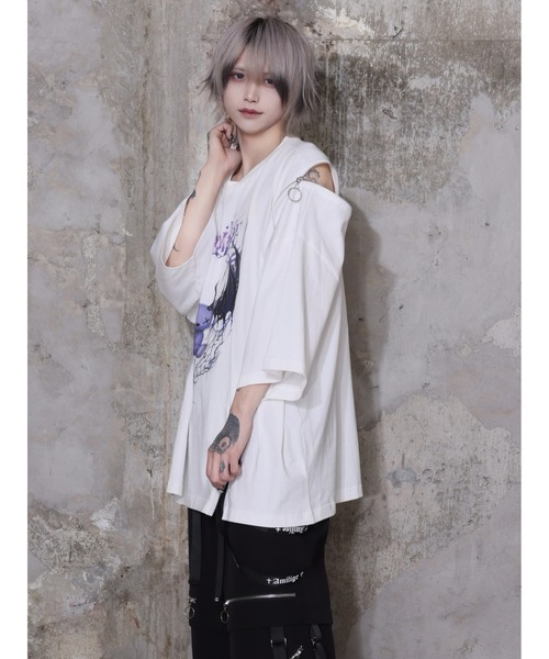 Amilige（アミリージュ）の「Devil bat Bear ZIP Tシャツ（Tシャツ/カットソー・レディース・ホワイト×パープル/ブラック×グレー/ブラック×ピンク/ブラック×パープル・FREE）」の19枚目の写真