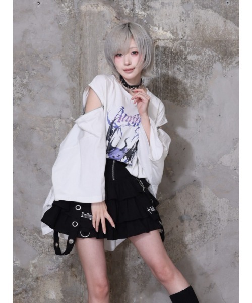 Amilige（アミリージュ）の「Devil bat Bear ZIP Tシャツ（Tシャツ/カットソー・レディース・ホワイト×パープル/ブラック×グレー/ブラック×ピンク/ブラック×パープル・FREE）」の20枚目の写真