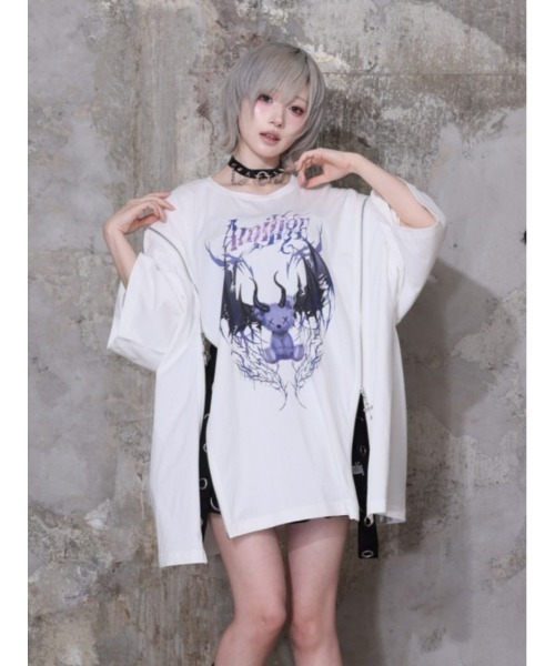 Amilige（アミリージュ）の「Devil bat Bear ZIP Tシャツ（Tシャツ/カットソー・レディース・ホワイト×パープル/ブラック×グレー/ブラック×ピンク/ブラック×パープル・FREE）」の22枚目の写真