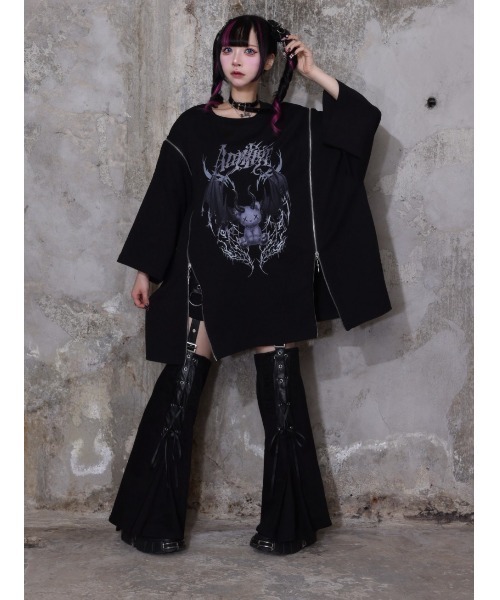 Amilige（アミリージュ）の「Devil bat Bear ZIP Tシャツ（Tシャツ/カットソー・レディース・ホワイト×パープル/ブラック×グレー/ブラック×ピンク/ブラック×パープル・FREE）」の5枚目の写真