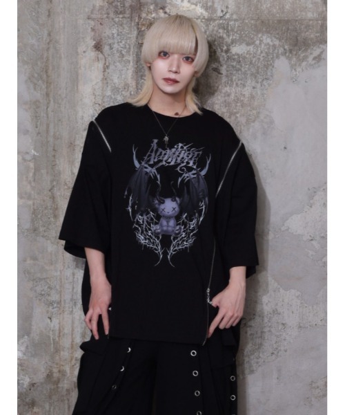 Amilige（アミリージュ）の「Devil bat Bear ZIP Tシャツ（Tシャツ/カットソー・レディース・ホワイト×パープル/ブラック×グレー/ブラック×ピンク/ブラック×パープル・FREE）」の8枚目の写真