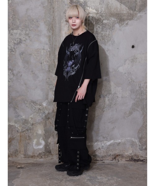 Amilige（アミリージュ）の「Devil bat Bear ZIP Tシャツ（Tシャツ/カットソー・レディース・ホワイト×パープル/ブラック×グレー/ブラック×ピンク/ブラック×パープル・FREE）」の9枚目の写真