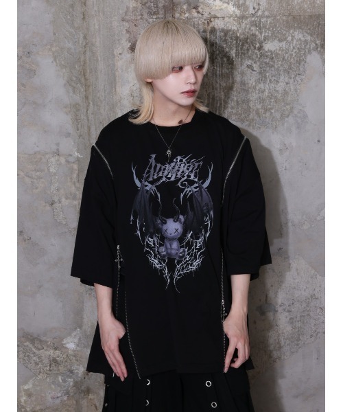 Amilige（アミリージュ）の「Devil bat Bear ZIP Tシャツ（Tシャツ/カットソー・レディース・ホワイト×パープル/ブラック×グレー/ブラック×ピンク/ブラック×パープル・FREE）」の10枚目の写真