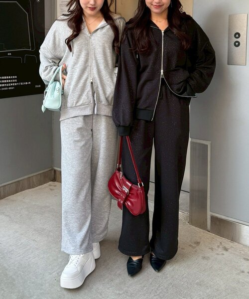 Another Branch olive des olive（アナザーブランチオリーブデオリーブ）の「【セットアップ対応】キラキラスエットパンツ（スウェットパンツ・レディース・ブラック/ネイビー/ピンク/トップグレー・FREE）」の7枚目の写真