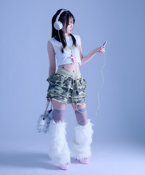 dollslutz(ドルズラッツ)の「【dollslutz】camouflage tiered mini skirt / 【ドルズラッツ】カモフラージュティアードミニスカート(スカート・レディース・ピンク/カーキ・FREE)」の7枚目の写真