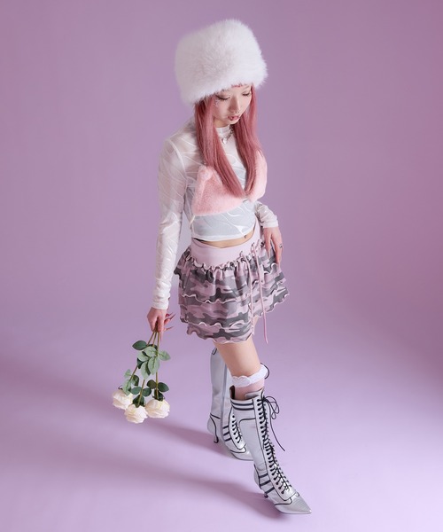 dollslutz(ドルズラッツ)の「【dollslutz】camouflage tiered mini skirt / 【ドルズラッツ】カモフラージュティアードミニスカート(スカート・レディース・ピンク/カーキ・FREE)」の10枚目の写真
