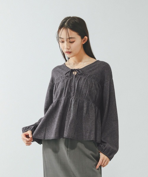 GLOBAL WORK（グローバルワーク）の「2WAYシャーリングニットカーディガン/650281（カーディガン/ボレロ・レディース・ダークグレー/ブルー系その他4/ライトグレー・FREE）」の3枚目の写真