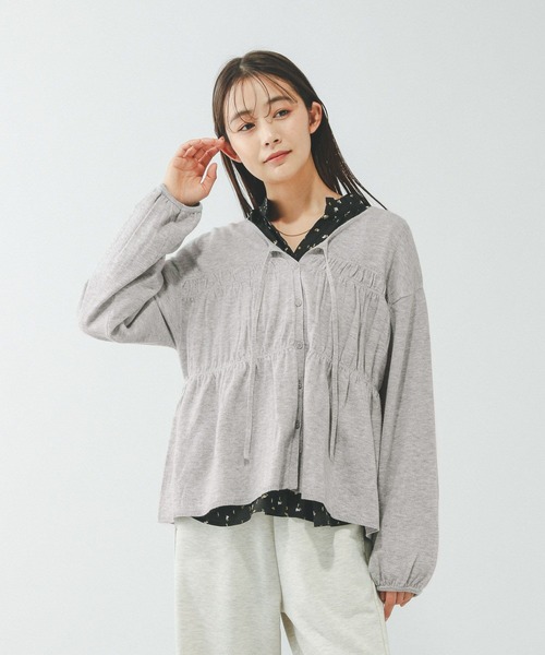 GLOBAL WORK（グローバルワーク）の「2WAYシャーリングニットカーディガン/650281（カーディガン/ボレロ・レディース・ダークグレー/ブルー系その他4/ライトグレー・FREE）」の4枚目の写真