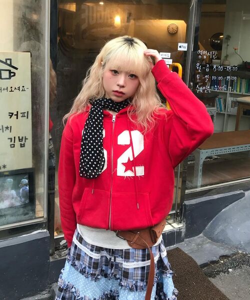 AMESWORLDWIDE(アメスワールドワイド)の「52 APPLIQUE HOODIE ZIP UP RED(パーカー・レディース・その他・LARGE/SMALL/MEDIUM)」の21枚目の写真