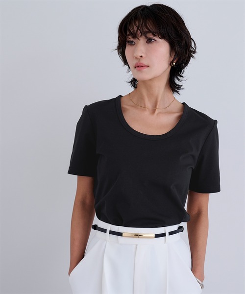 UR'S（ユアーズ）の「【接触冷感】エコUネックTシャツ（Tシャツ/カットソー・レディース・チャコール/ライトブルー/ブラック/ホワイト/ネイビー・S/L/M）」の3枚目の写真