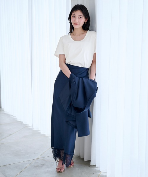 UR'S（ユアーズ）の「【接触冷感】エコUネックTシャツ（Tシャツ/カットソー・レディース・チャコール/ライトブルー/ブラック/ホワイト/ネイビー・S/L/M）」の9枚目の写真