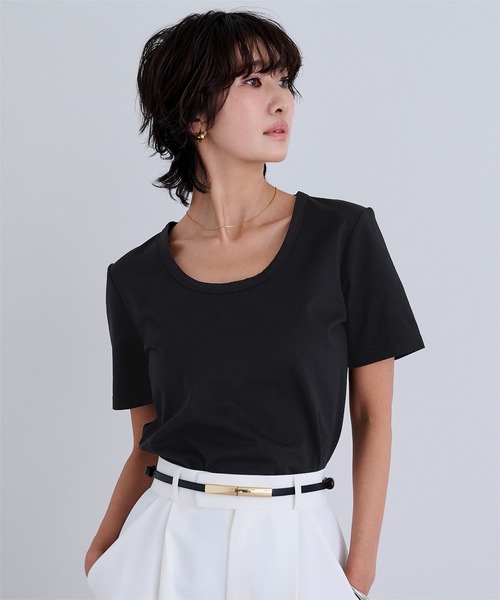 UR'S（ユアーズ）の「【接触冷感】エコUネックTシャツ（Tシャツ/カットソー・レディース・チャコール/ライトブルー/ブラック/ホワイト/ネイビー・S/L/M）」の11枚目の写真