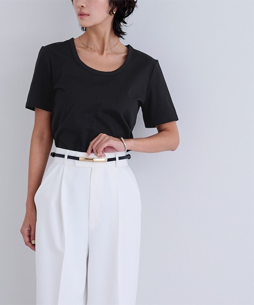 UR'S（ユアーズ）の「【接触冷感】エコUネックTシャツ（Tシャツ/カットソー・レディース・チャコール/ライトブルー/ブラック/ホワイト/ネイビー・S/L/M）」の13枚目の写真