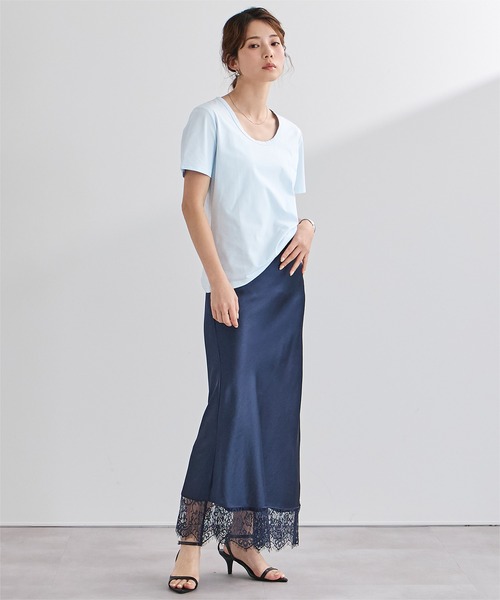 UR'S（ユアーズ）の「【接触冷感】エコUネックTシャツ（Tシャツ/カットソー・レディース・チャコール/ライトブルー/ブラック/ホワイト/ネイビー・S/L/M）」の19枚目の写真