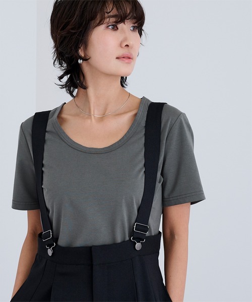 UR'S（ユアーズ）の「【接触冷感】エコUネックTシャツ（Tシャツ/カットソー・レディース・チャコール/ライトブルー/ブラック/ホワイト/ネイビー・S/L/M）」の17枚目の写真