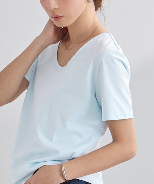 UR'S（ユアーズ）の「【接触冷感】エコUネックTシャツ（Tシャツ/カットソー・レディース・チャコール/ライトブルー/ブラック/ホワイト/ネイビー・S/L/M）」の20枚目の写真