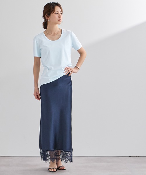 UR'S（ユアーズ）の「【接触冷感】エコUネックTシャツ（Tシャツ/カットソー・レディース・チャコール/ライトブルー/ブラック/ホワイト/ネイビー・S/L/M）」の21枚目の写真