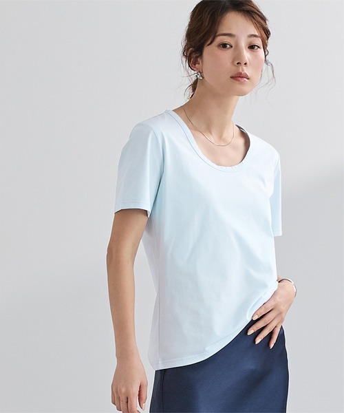 UR'S（ユアーズ）の「【接触冷感】エコUネックTシャツ（Tシャツ/カットソー・レディース・チャコール/ライトブルー/ブラック/ホワイト/ネイビー・S/L/M）」の22枚目の写真