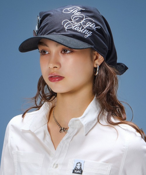 X-girl(エックスガール)の「SCRIPT LOGO BANDANA CAP(キャップ・レディース・マルチ/ブラック・ONE SIZE)」の3枚目の写真