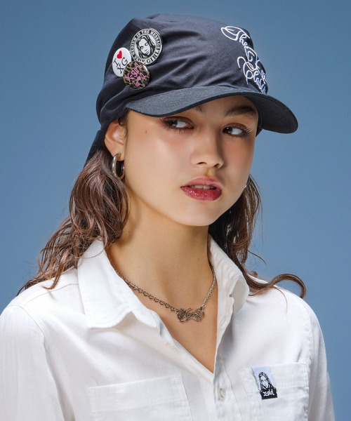 X-girl(エックスガール)の「SCRIPT LOGO BANDANA CAP(キャップ・レディース・マルチ/ブラック・ONE SIZE)」の4枚目の写真