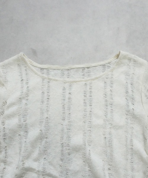 Emma(SELECT LEVERY)(エマ セレクトリベリー)の「ダメージシアーニットソー(Tシャツ/カットソー・レディース・オフホワイト/グレー/チャコール・FREE)」の13枚目の写真