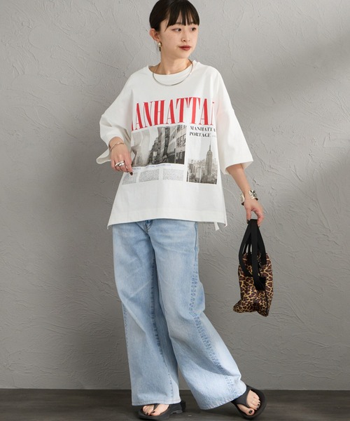 Manhattan Portage（マンハッタンポーテージ）の「[MANHATTAN PORTAGE/マンハッタンポーテージ] 別注 ショート丈 フォトプリントTシャツ（Tシャツ/カットソー・レディース・グレー/ブラック/ピンク/ホワイト・F）」の22枚目の写真