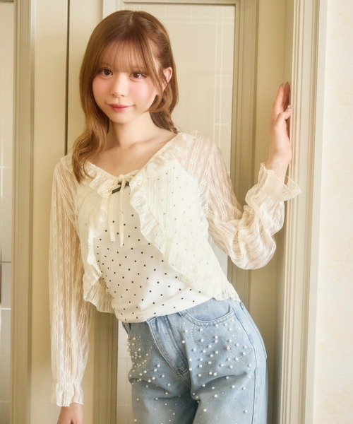 TITTY&CO.（ティティーアンドコー）の「シアーフリルカーディガン（カーディガン/ボレロ・レディース・イエロー/ブルー/アイボリー/ブラック/ピンク・FREE）」の4枚目の写真