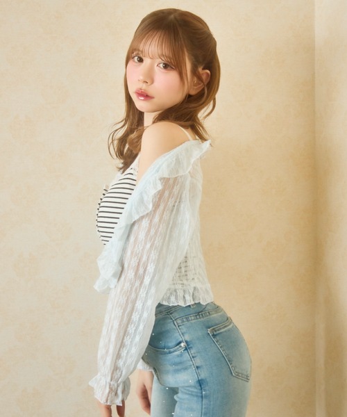 TITTY&CO.（ティティーアンドコー）の「シアーフリルカーディガン（カーディガン/ボレロ・レディース・イエロー/ブルー/アイボリー/ブラック/ピンク・FREE）」の3枚目の写真