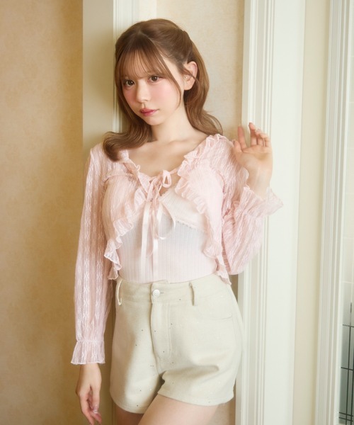 TITTY&CO.（ティティーアンドコー）の「シアーフリルカーディガン（カーディガン/ボレロ・レディース・イエロー/ブルー/アイボリー/ブラック/ピンク・FREE）」の14枚目の写真