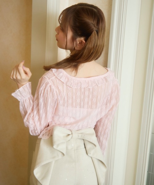 TITTY&CO.（ティティーアンドコー）の「シアーフリルカーディガン（カーディガン/ボレロ・レディース・イエロー/ブルー/アイボリー/ブラック/ピンク・FREE）」の13枚目の写真