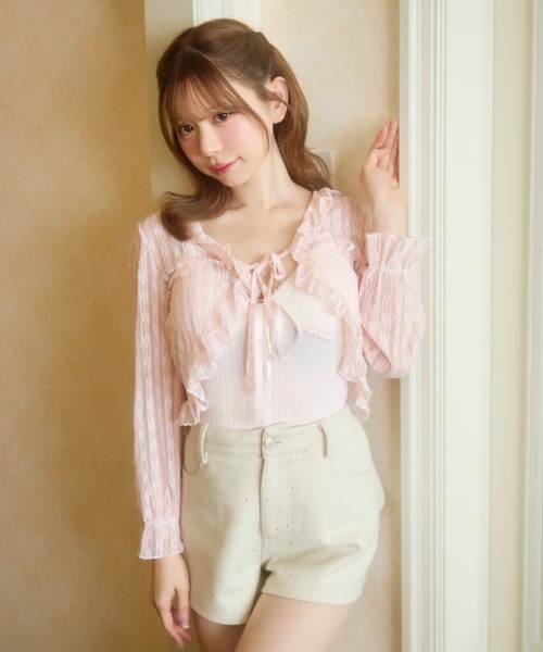 TITTY&CO.（ティティーアンドコー）の「シアーフリルカーディガン（カーディガン/ボレロ・レディース・イエロー/ブルー/アイボリー/ブラック/ピンク・FREE）」の17枚目の写真