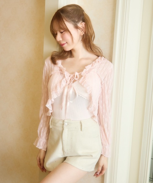 TITTY&CO.（ティティーアンドコー）の「シアーフリルカーディガン（カーディガン/ボレロ・レディース・イエロー/ブルー/アイボリー/ブラック/ピンク・FREE）」の12枚目の写真